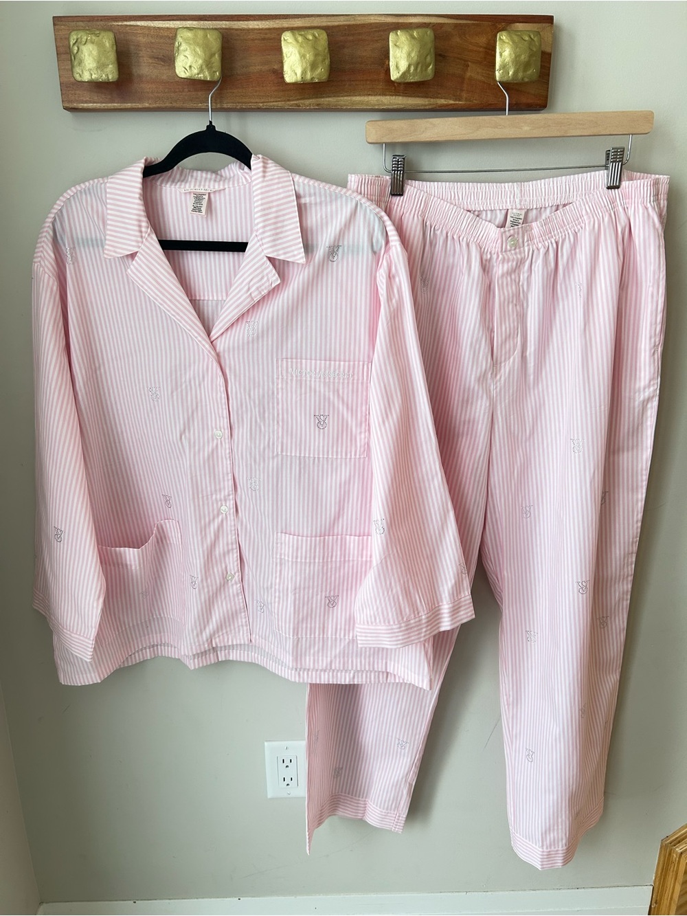 Victoria’s Secret Pink Stripe Cotton Pajama Set XL Short Cozy Preppy